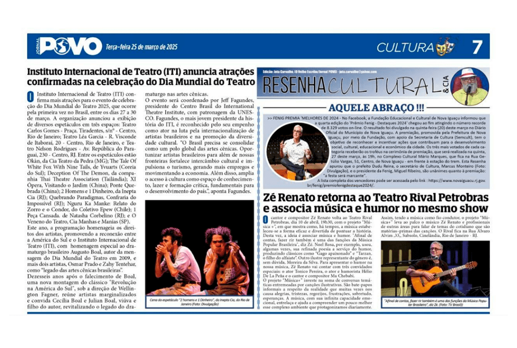 Instituto Internacional de Teatro anuncia atrações para celebração do Dia Mundial do Teatro